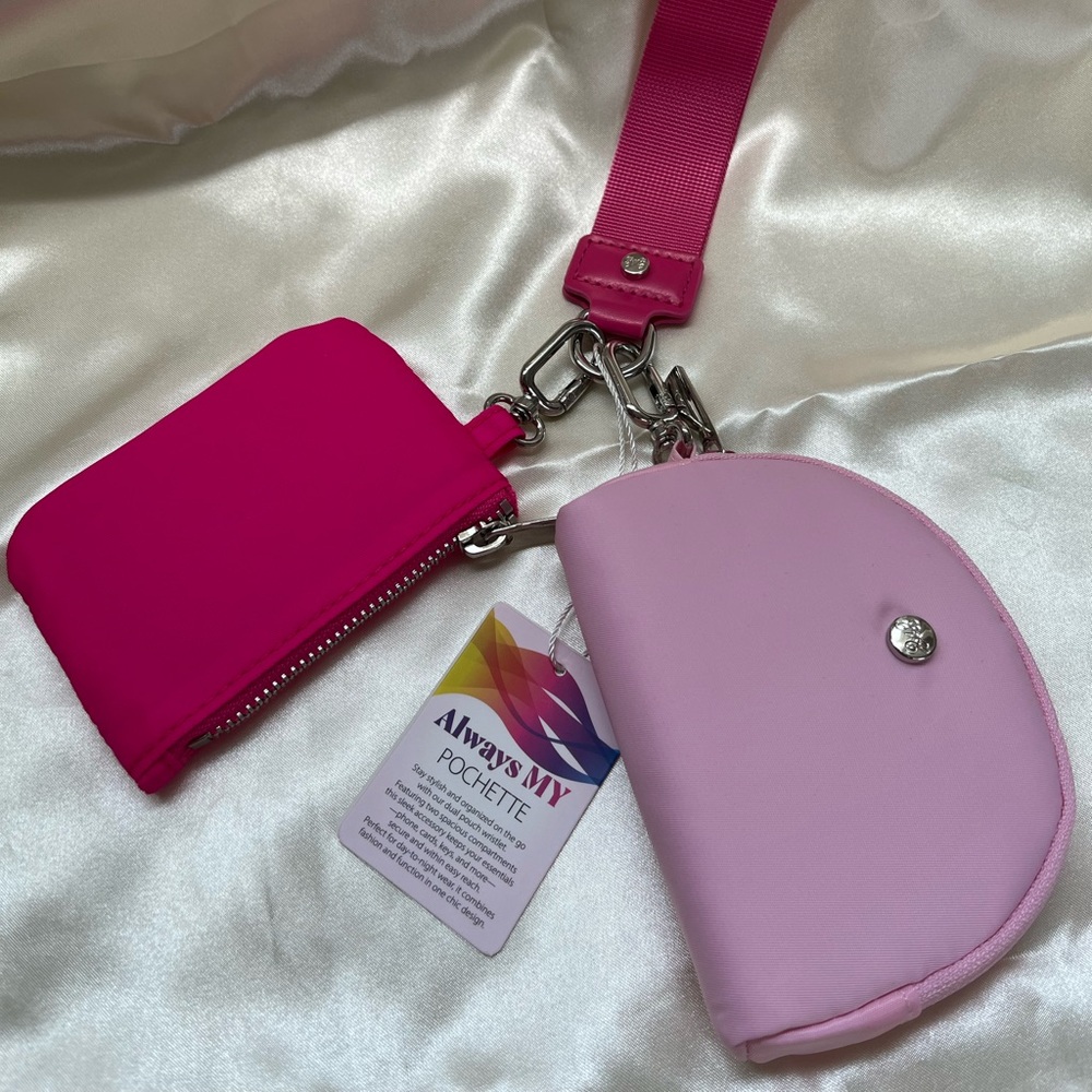 Dual Pouch Wristlet Flourescent Pink/Baby Pink